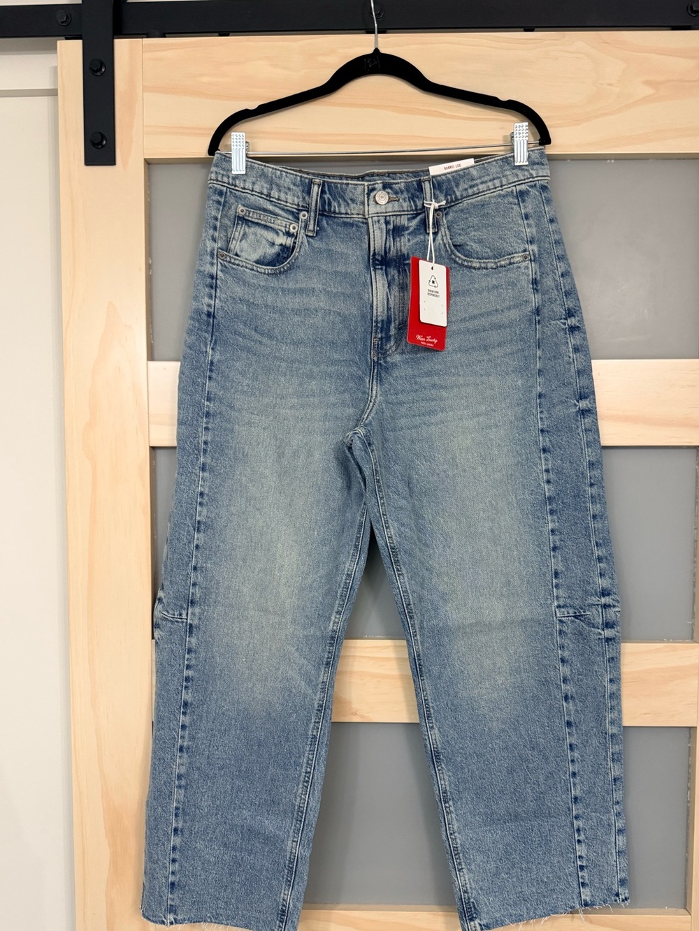 Lucky Brand Barrel Leg Jeans Size 10/30 High Rise Cropped Raw Hem NWT